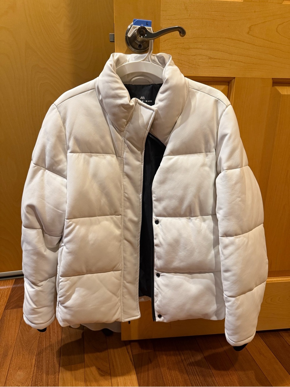 Andrew Marc Sport White Faux Leather Puffer Jacket
